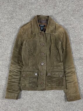 Y2K Helium Brown Suede Leather Button Front Short Fitted Jacket Women’s Medium